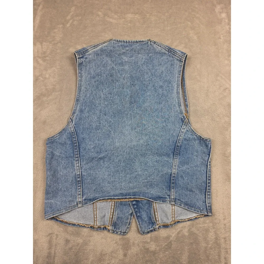 Vintage Tyca Denim Vest Mens S Blue Made in USA V-Neck Snap Front *Short